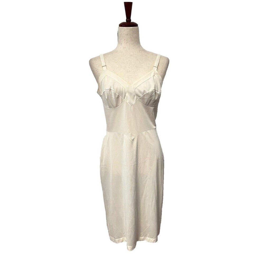 Vintage Laros Cream Slip Dress Women's 36 Nylon USA Made Nightgown Bridal